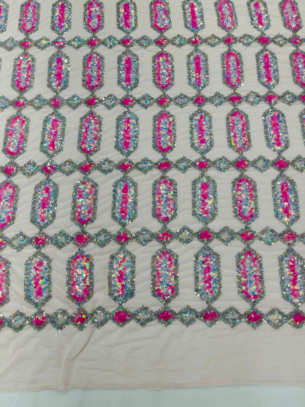 Jewel Sequin Polyester Fabric - Iridescent Jewel Embroidered Sequin Mesh, 54" Width, 36" Length (1 Yard)