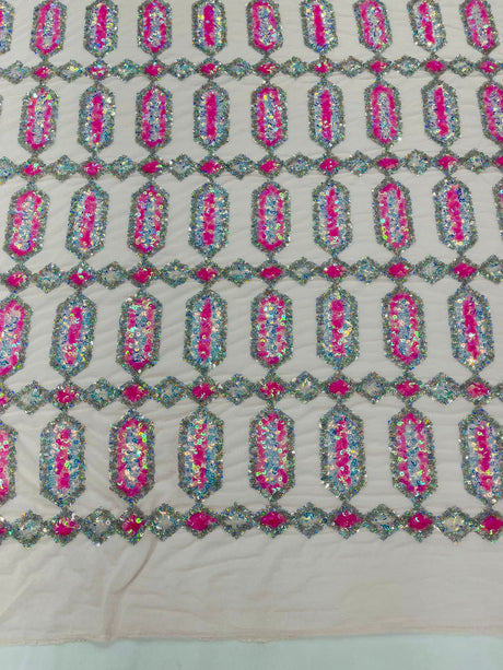 Jewel Sequin Polyester Fabric - Iridescent Jewel Embroidered Sequin Mesh, 54" Width, 36" Length (1 Yard)