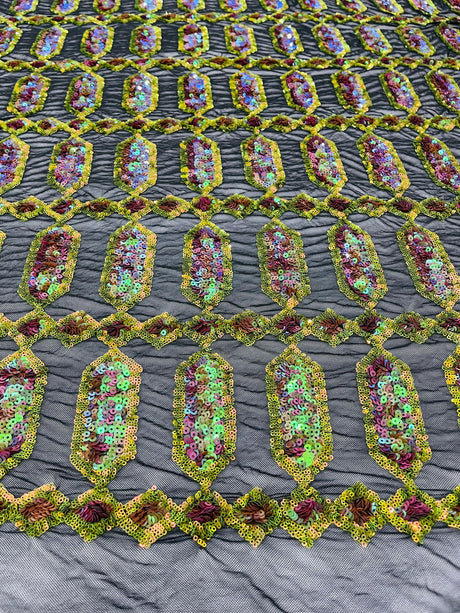 Jewel Sequin Polyester Fabric - Iridescent Jewel Embroidered Sequin Mesh, 54" Width, 36" Length (1 Yard)