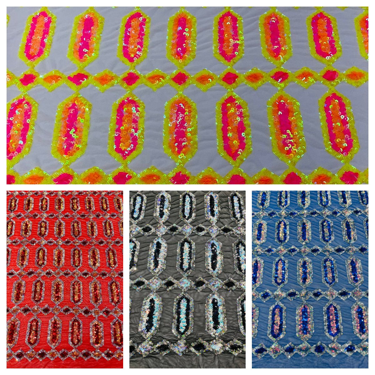 Jewel Sequin Polyester Fabric - Iridescent Jewel Embroidered Sequin Mesh, 54" Width, 36" Length (1 Yard)