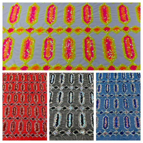 Jewel Sequin Polyester Fabric - Iridescent Jewel Embroidered Sequin Mesh, 54" Width, 36" Length (1 Yard)