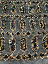 Jewel Sequin Polyester Fabric - Iridescent Jewel Embroidered Sequin Mesh, 54" Width, 36" Length (1 Yard)