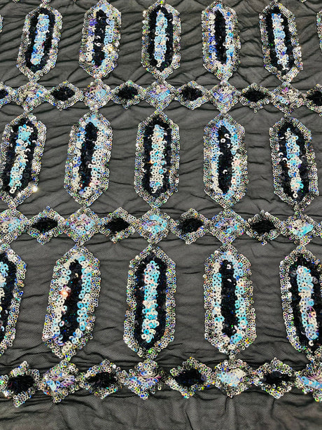 Jewel Sequin Polyester Fabric - Iridescent Jewel Embroidered Sequin Mesh, 54" Width, 36" Length (1 Yard)