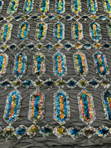 Jewel Sequin Polyester Fabric - Iridescent Jewel Embroidered Sequin Mesh, 54" Width, 36" Length (1 Yard)