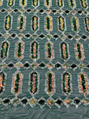 Jewel Sequin Polyester Fabric - Iridescent Jewel Embroidered Sequin Mesh, 54" Width, 36" Length (1 Yard)