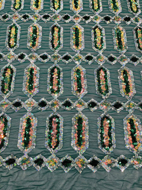 Jewel Sequin Polyester Fabric - Iridescent Jewel Embroidered Sequin Mesh, 54" Width, 36" Length (1 Yard)