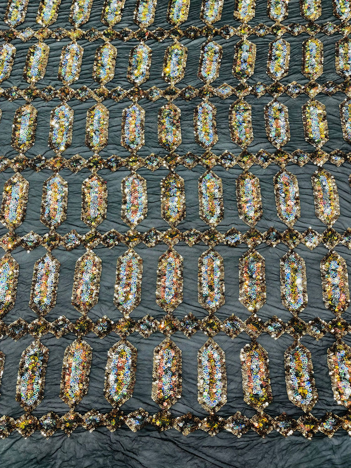 Jewel Sequin Polyester Fabric - Iridescent Jewel Embroidered Sequin Mesh, 54" Width, 36" Length (1 Yard)