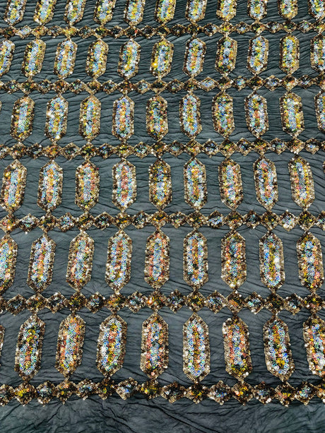 Jewel Sequin Polyester Fabric - Iridescent Jewel Embroidered Sequin Mesh, 54" Width, 36" Length (1 Yard)