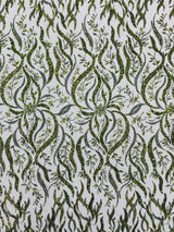 Jewel Vine Beaded Lace Polyester Fabric - Hand Beaded Vine Pattern, 54" Width (1 Yard)