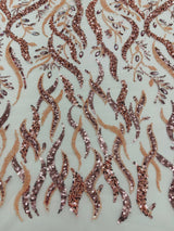 Jewel Vine Beaded Lace Polyester Fabric - Hand Beaded Vine Pattern, 54" Width (1 Yard)
