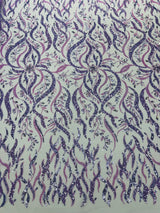 Jewel Vine Beaded Lace Polyester Fabric - Hand Beaded Vine Pattern, 54" Width (1 Yard)