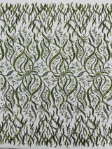 Jewel Vine Beaded Lace Polyester Fabric - Hand Beaded Vine Pattern, 54" Width (1 Yard)
