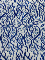 Jewel Vine Beaded Lace Polyester Fabric - Hand Beaded Vine Pattern, 54" Width (1 Yard)