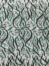 Jewel Vine Beaded Lace Polyester Fabric - Hand Beaded Vine Pattern, 54" Width (1 Yard)