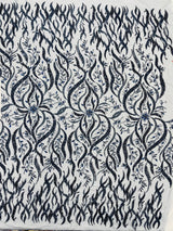 Jewel Vine Beaded Lace Polyester Fabric - Hand Beaded Vine Pattern, 54" Width (1 Yard)