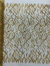 Jewel Vine Beaded Lace Polyester Fabric - Hand Beaded Vine Pattern, 54" Width (1 Yard)