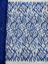 Jewel Vine Beaded Lace Polyester Fabric - Hand Beaded Vine Pattern, 54" Width (1 Yard)
