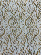 Jewel Vine Beaded Lace Polyester Fabric - Hand Beaded Vine Pattern, 54" Width (1 Yard)