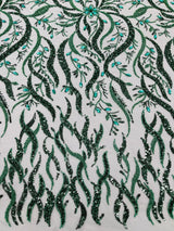 Jewel Vine Beaded Lace Polyester Fabric - Hand Beaded Vine Pattern, 54" Width (1 Yard)