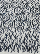 Jewel Vine Beaded Lace Polyester Fabric - Hand Beaded Vine Pattern, 54" Width (1 Yard)