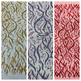 Jewel Vine Beaded Lace Polyester Fabric - Hand Beaded Vine Pattern, 54" Width (1 Yard)