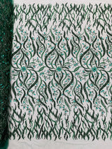 Jewel Vine Beaded Lace Polyester Fabric - Hand Beaded Vine Pattern, 54" Width (1 Yard)