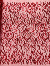 Jewel Vine Beaded Lace Polyester Fabric - Hand Beaded Vine Pattern, 54" Width (1 Yard)