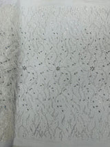 Jewel Vine Beaded Lace Polyester Fabric - Hand Beaded Vine Pattern, 54" Width (1 Yard)