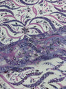 Jewel Vine Beaded Lace Polyester Fabric - Hand Beaded Vine Pattern, 54" Width (1 Yard)