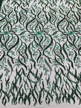 Jewel Vine Beaded Lace Polyester Fabric - Hand Beaded Vine Pattern, 54" Width (1 Yard)