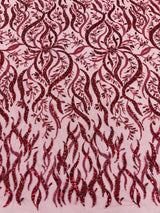 Jewel Vine Beaded Lace Polyester Fabric - Hand Beaded Vine Pattern, 54" Width (1 Yard)