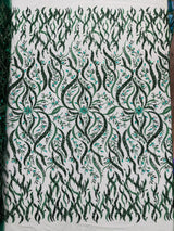 Jewel Vine Beaded Lace Polyester Fabric - Hand Beaded Vine Pattern, 54" Width (1 Yard)