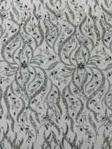 Jewel Vine Beaded Lace Polyester Fabric - Hand Beaded Vine Pattern, 54" Width (1 Yard)