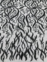 Jewel Vine Beaded Lace Polyester Fabric - Hand Beaded Vine Pattern, 54" Width (1 Yard)
