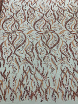 Jewel Vine Beaded Lace Polyester Fabric - Hand Beaded Vine Pattern, 54" Width (1 Yard)