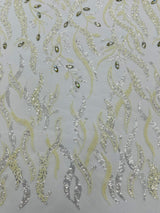 Jewel Vine Beaded Lace Polyester Fabric - Hand Beaded Vine Pattern, 54" Width (1 Yard)