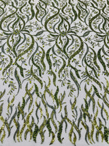 Jewel Vine Beaded Lace Polyester Fabric - Hand Beaded Vine Pattern, 54" Width (1 Yard)