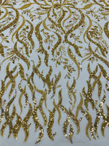 Jewel Vine Beaded Lace Polyester Fabric - Hand Beaded Vine Pattern, 54" Width (1 Yard)