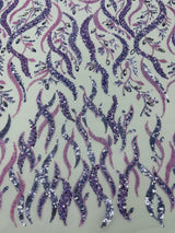 Jewel Vine Beaded Lace Polyester Fabric - Hand Beaded Vine Pattern, 54" Width (1 Yard)