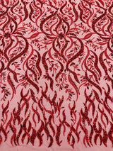 Jewel Vine Beaded Lace Polyester Fabric - Hand Beaded Vine Pattern, 54" Width (1 Yard)