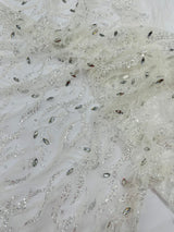 Jewel Vine Beaded Lace Polyester Fabric - Hand Beaded Vine Pattern, 54" Width (1 Yard)