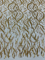 Jewel Vine Beaded Lace Polyester Fabric - Hand Beaded Vine Pattern, 54" Width (1 Yard)