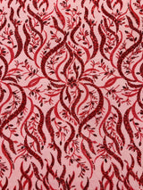 Jewel Vine Beaded Lace Polyester Fabric - Hand Beaded Vine Pattern, 54" Width (1 Yard)