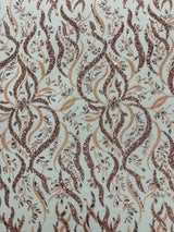 Jewel Vine Beaded Lace Polyester Fabric - Hand Beaded Vine Pattern, 54" Width (1 Yard)