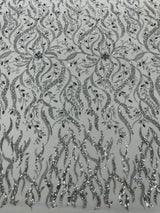 Jewel Vine Beaded Lace Polyester Fabric - Hand Beaded Vine Pattern, 54" Width (1 Yard)