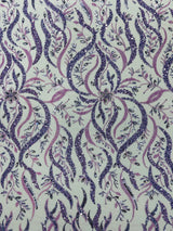 Jewel Vine Beaded Lace Polyester Fabric - Hand Beaded Vine Pattern, 54" Width (1 Yard)
