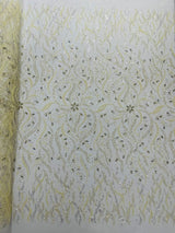Jewel Vine Beaded Lace Polyester Fabric - Hand Beaded Vine Pattern, 54" Width (1 Yard)
