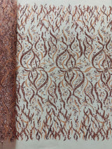 Jewel Vine Beaded Lace Polyester Fabric - Hand Beaded Vine Pattern, 54" Width (1 Yard)
