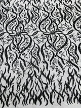 Jewel Vine Beaded Lace Polyester Fabric - Hand Beaded Vine Pattern, 54" Width (1 Yard)