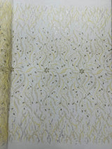 Jewel Vine Beaded Lace Polyester Fabric - Hand Beaded Vine Pattern, 54" Width (1 Yard)